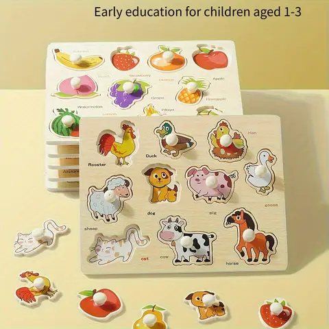 Montessori Early Education Geometry Beginner Puzzle Board, Hand-Held Fixed Board Puzzle Development, Puzzle Block Shape Matching