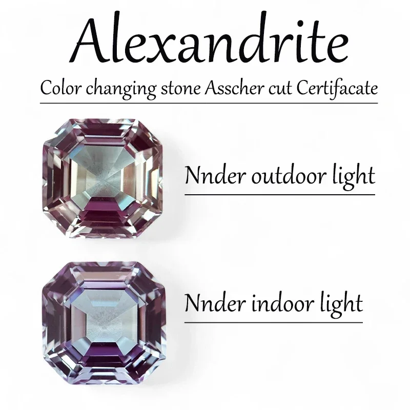 

Square Shape Lab Grown Alexandrite Asscher Color Changing Stone DIY Ring Necklace Earrings Main Materials with Certificate