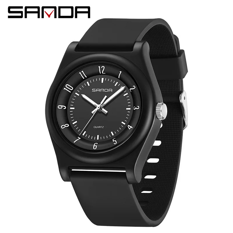 SANDA-Relógio Quartz Estudantil, Display Analógico, Relógio de Pulseira de Silicone, Preto, Roxo, Rosa, Moda Simples, Menino e Menina, 6219