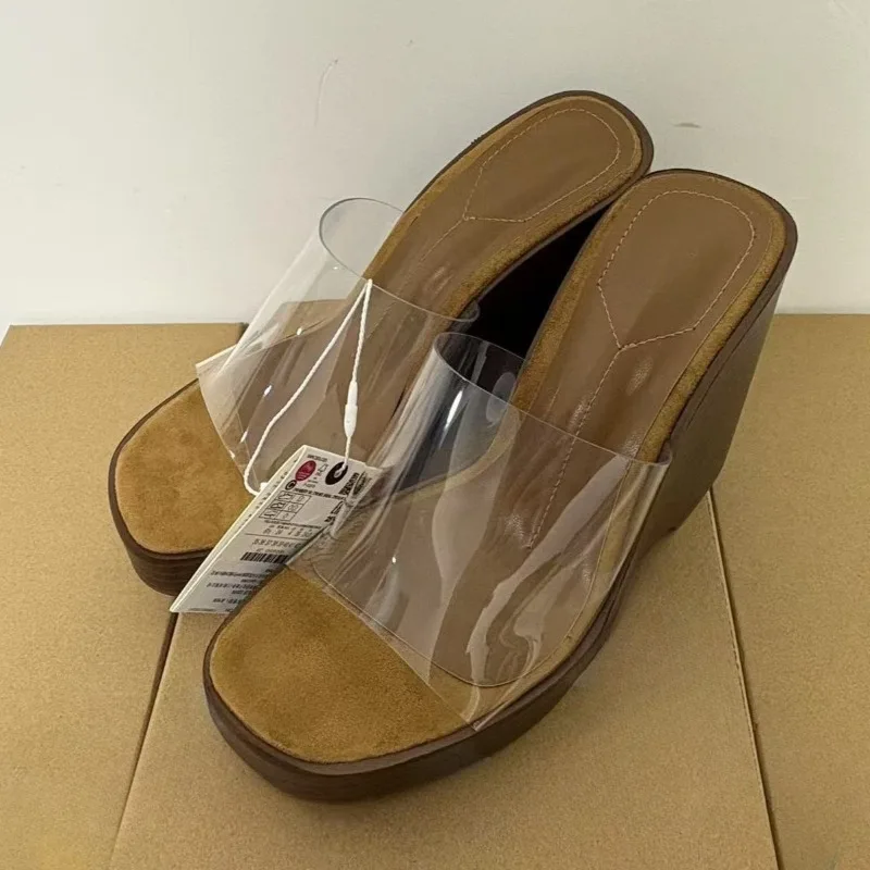 

Лето 2022, прозрачные женские босоножки на танкетке из ПВХ, женская обувь на массивной платформе с открытым носком, брендовый дизайн, большой размер, женская обувь на очень высоком каблуке