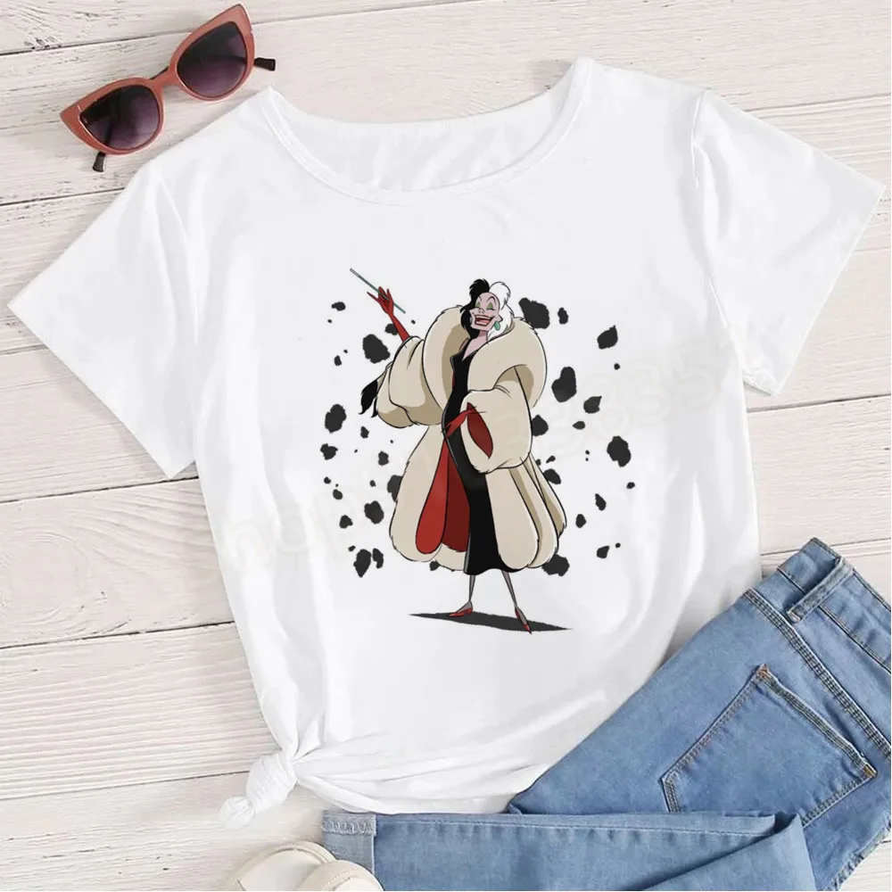 T-shirt girocollo moda donna Cruella De Vil 101 Dalmati maniche corte adatta per tutte le stagioni T-shirt grafiche Y2K Top