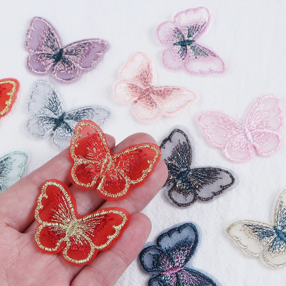 20Pcs 30x40mm Embroidered Mesh Butterfly Cloth Patches Appliques for Clothes Sewing Supplies DIY Handmade Hair Clip Accessories