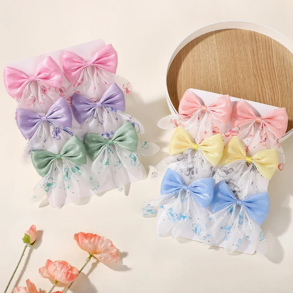 LOVEKIKI 2 Pz/set Dolce Archi Dei Capelli Frangette per le Ragazze Hairgrips Cheer Bow Macchia Hairclip Chiffon Stampa Copricapo Artigli Regali