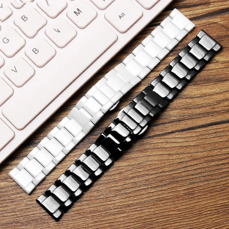 High Quality Ceramic Watch Band 14mm 16mm 18mm 20mm 21mm 22mm Black Flat Interface Ceramic Universal Strap Women Men Bracelet