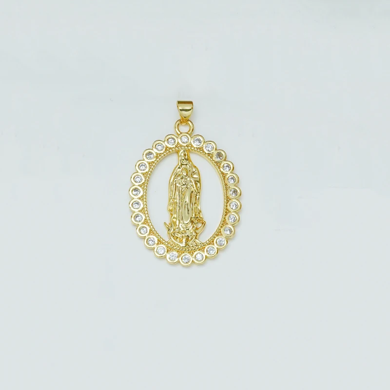 4 Pcs Christianity Saint Pendant Diy Necklace Making Accessorie Pave Inlay Zircon Heart Oval Hollow Jewelry Brass Part Wholesale