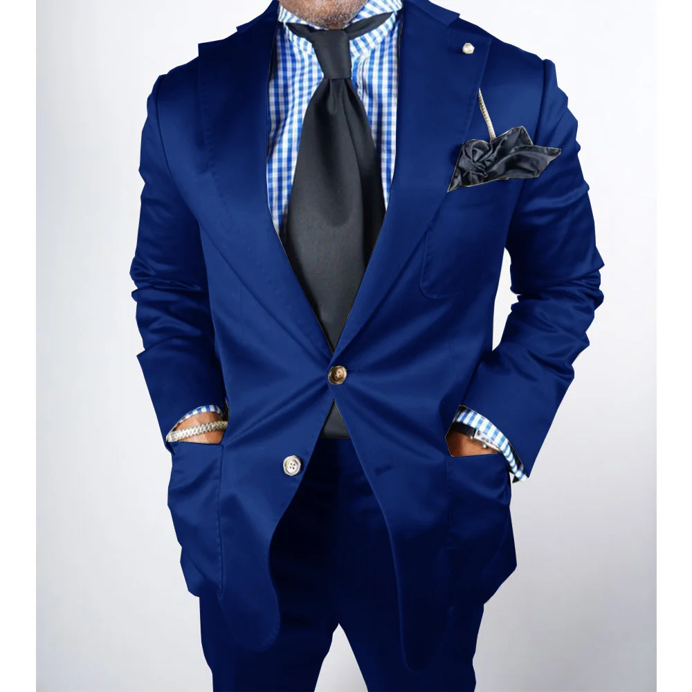 Men's Satin Suit Two-piece Set Flat Collar Single-breasted Casual Suit Suit Comfortable and Fashionable Commuting Suit Man Suits