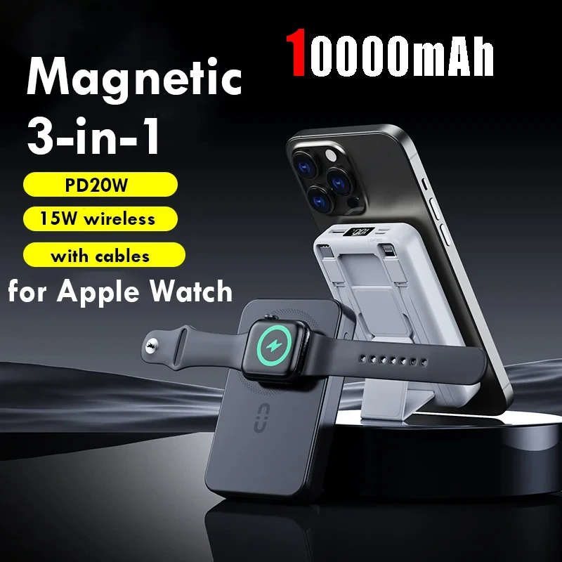 

50000mAh Magnetic Wireless Power Bank PD20W Fast Charger With Cable USB C External Spare Battery For iPhone Apple Watch