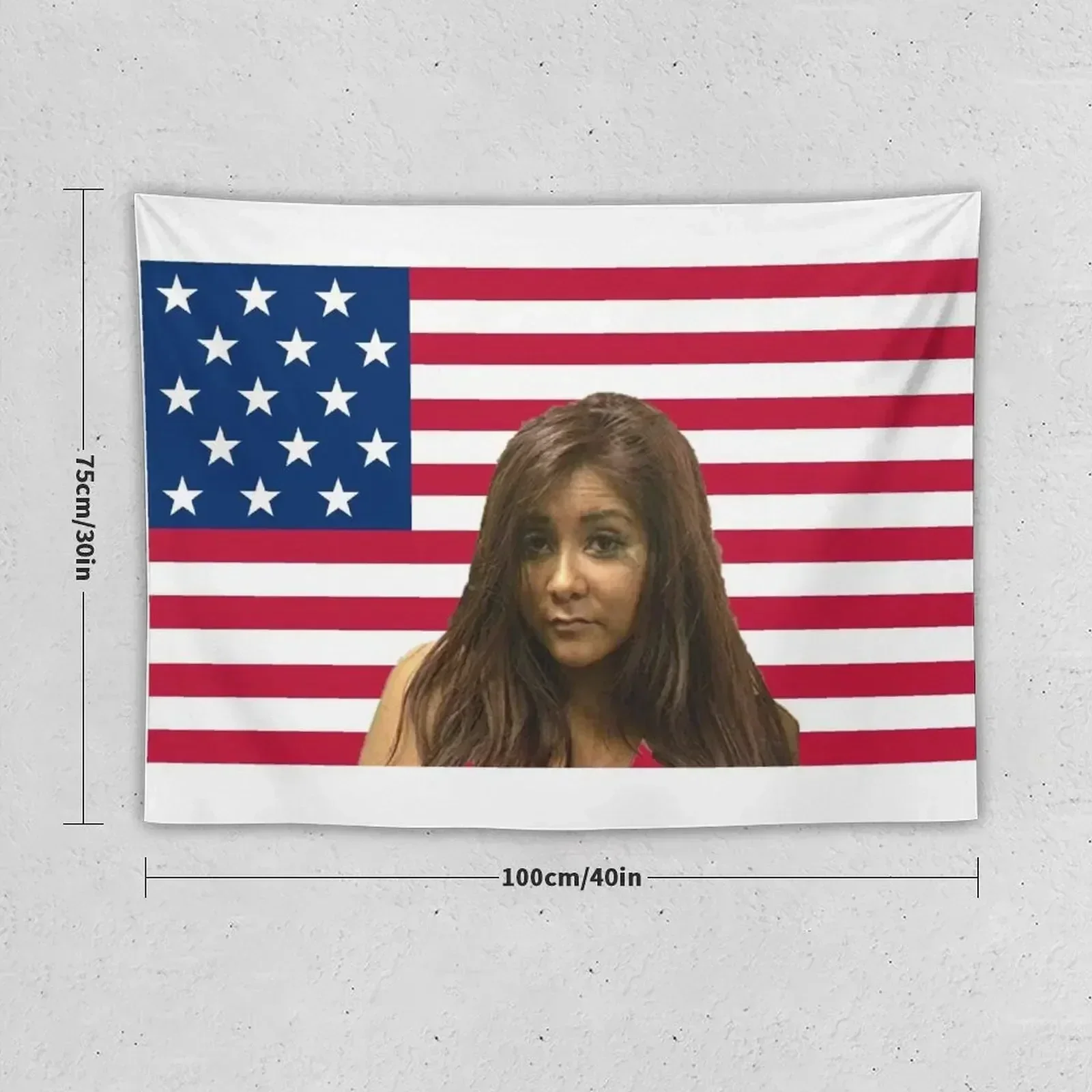 Snooki's Mugshot on the American Flag Tapestry Kawaii Room Decor Home Decor Aesthetic Tapestry