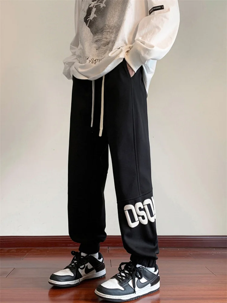 

Loose Straight Leg Men's Sport Pants Spring Autumn High School Student Casual Long Trousers American Sle Heavyweight Cuffed