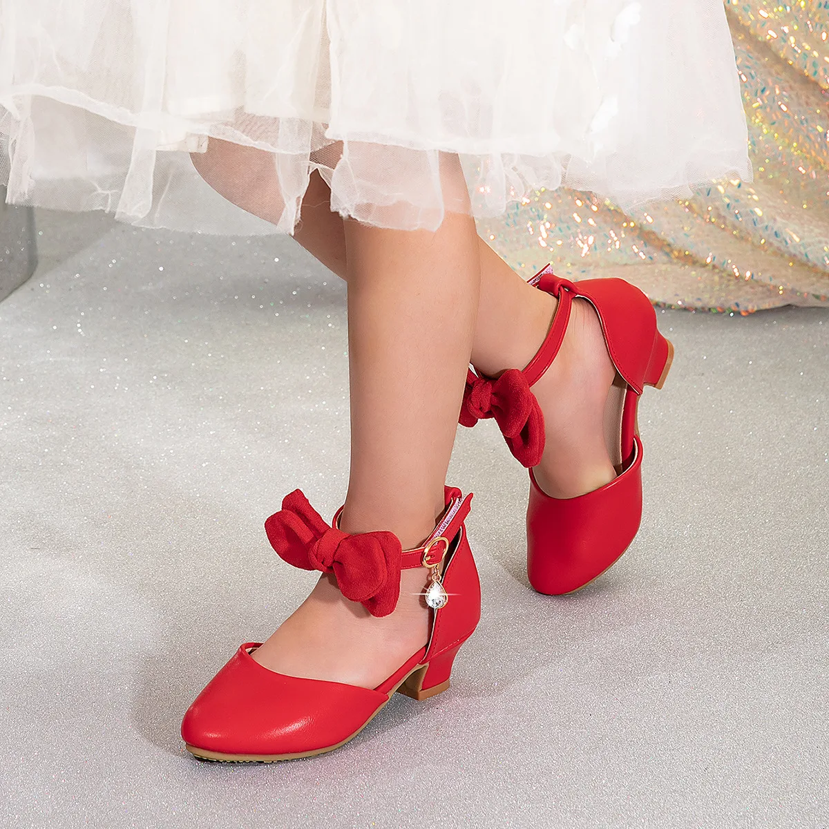 Classic Bow Girl Leather Shoes For Girls Party Dance Children Kids Shoes 3-14 Years Princess High Heels Child Dress Wedding Shoe