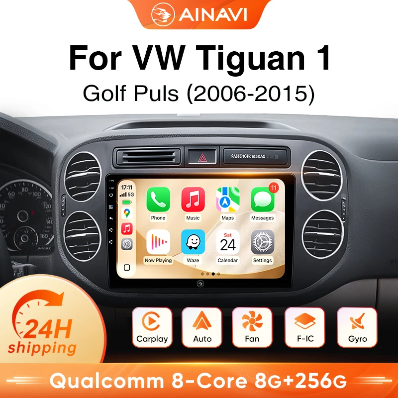 Autoradio Android Ainavi per Volkswagen VW Tiguan 1 Golf Plus 2006‑2015 con Carplay Wireless, Android Auto, 4G, Lettore Multimediale per Auto, Navigazione GPS, SWC, BT5.0, Schermo HD IPS, Uscita HDMI,