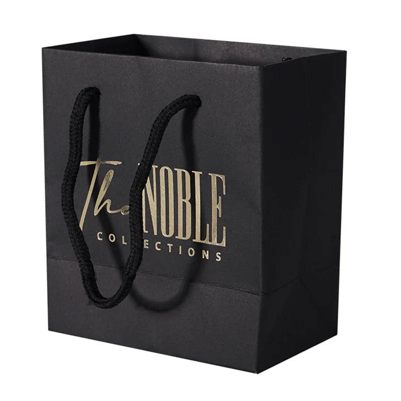 Custom Logo Luxury Boutique Black Shopping Paper Bag With Handle Recycled Retail Small Personalised Gift Packaging Paper Bag