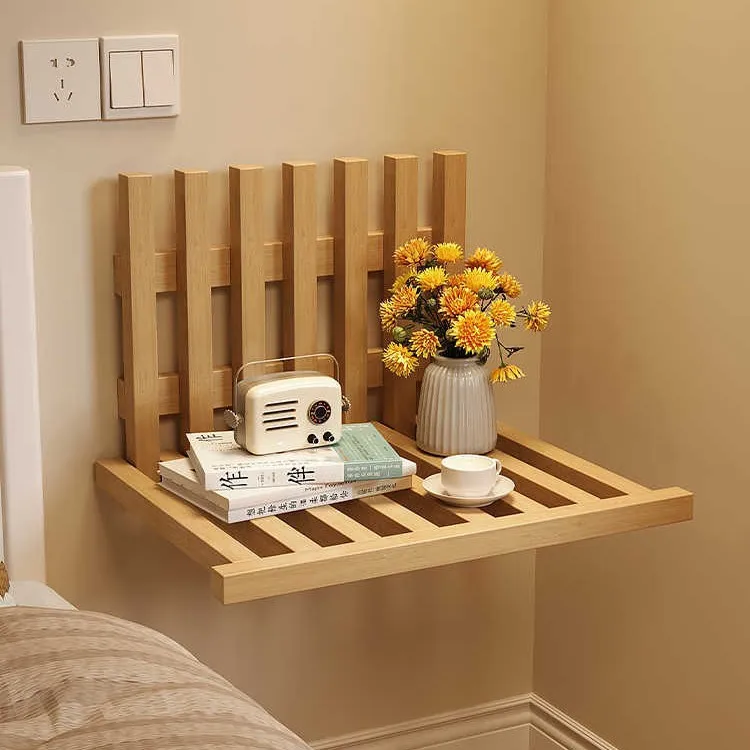 Foldable Wall Mounted Nightstand Solid Wood Floating Shelf for Bedroom Home Office Space Saving Storage