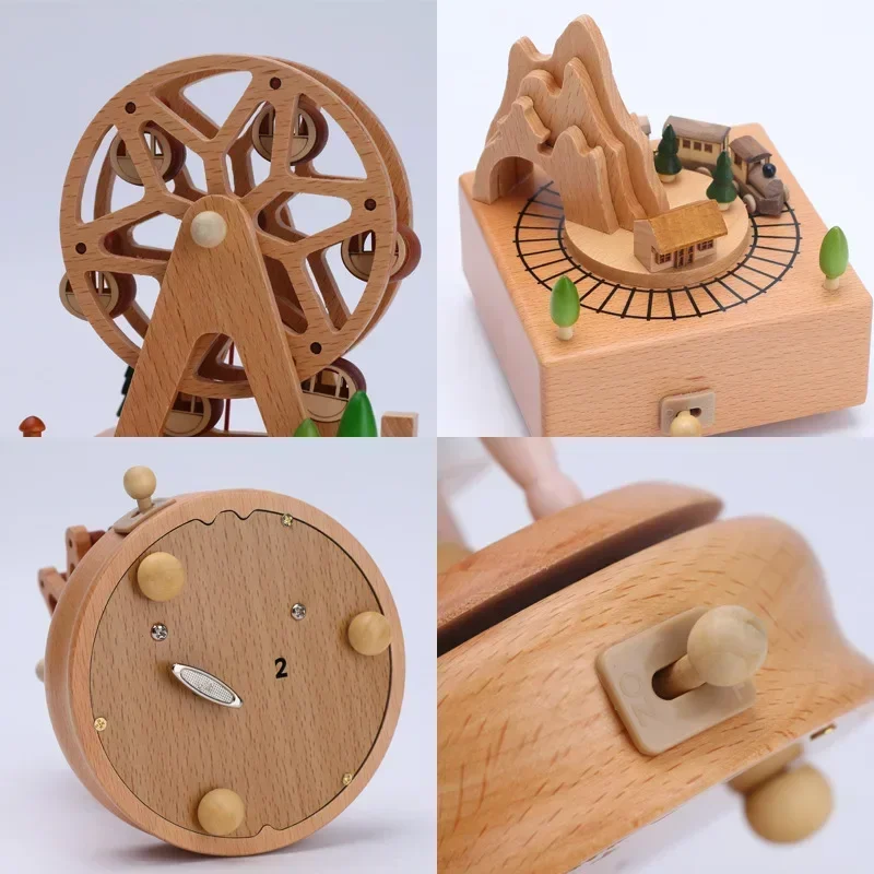 1pcs Wooden Music Box  Home Creative Solid Wood Carousel Ferris Wheel Crafts Valentine's Day Gift Christmas Music Box