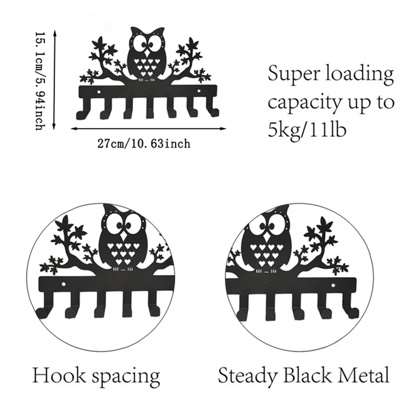 -A14E 7 ganchos coruja fixado na parede porta-chaves coruja cabide trela organizador chave gancho de chave de metal