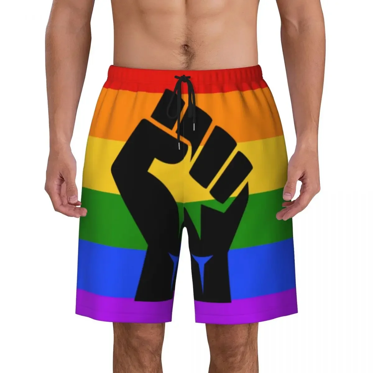 Custom Black Lives Matter BLM Pride Swim Trunks Mens Quick Dry Board Shorts LGBT Rainbow Bathing Suits Boardshorts