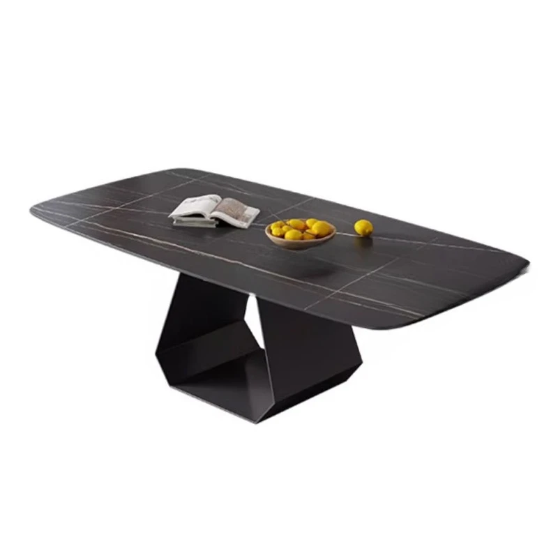 Minimalist rock slab dining table and chair combination rectangular modern simple household small apartment A3 carbon