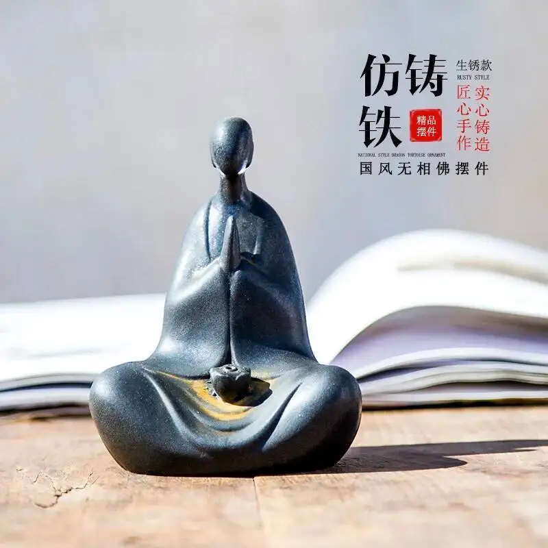 Chinese Style National Style Formless Buddha Statue Zen Ornament Study Room Decoration Tea Pet Imitation Cast Iron Handmade