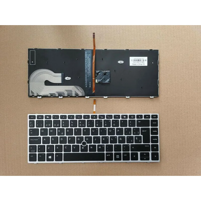 f  For HP ZBook 14u G5 14u G6 Keyboard Backlit pointer Silver frame Spanish