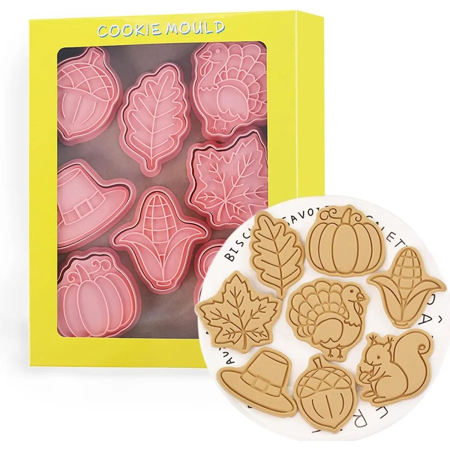 

8 шт., набор резцов Ce на День Благодарения, 3D тыква, Турция, кукуруза, кленовый лист, фундук, белка, Ce, резцы для вечеринки, украшения для выпечки