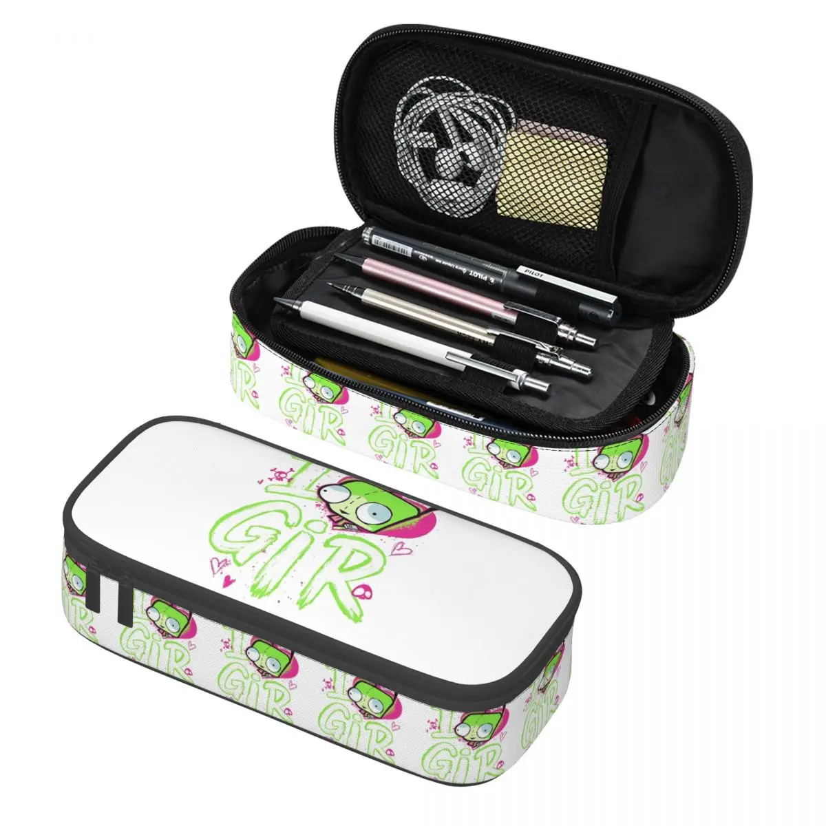 Invader Zim Valentine's Day I Love GIR Pencil Case Pen Holder Storage Stationery Large Capacity Pen Box Pencil Bag for Kids