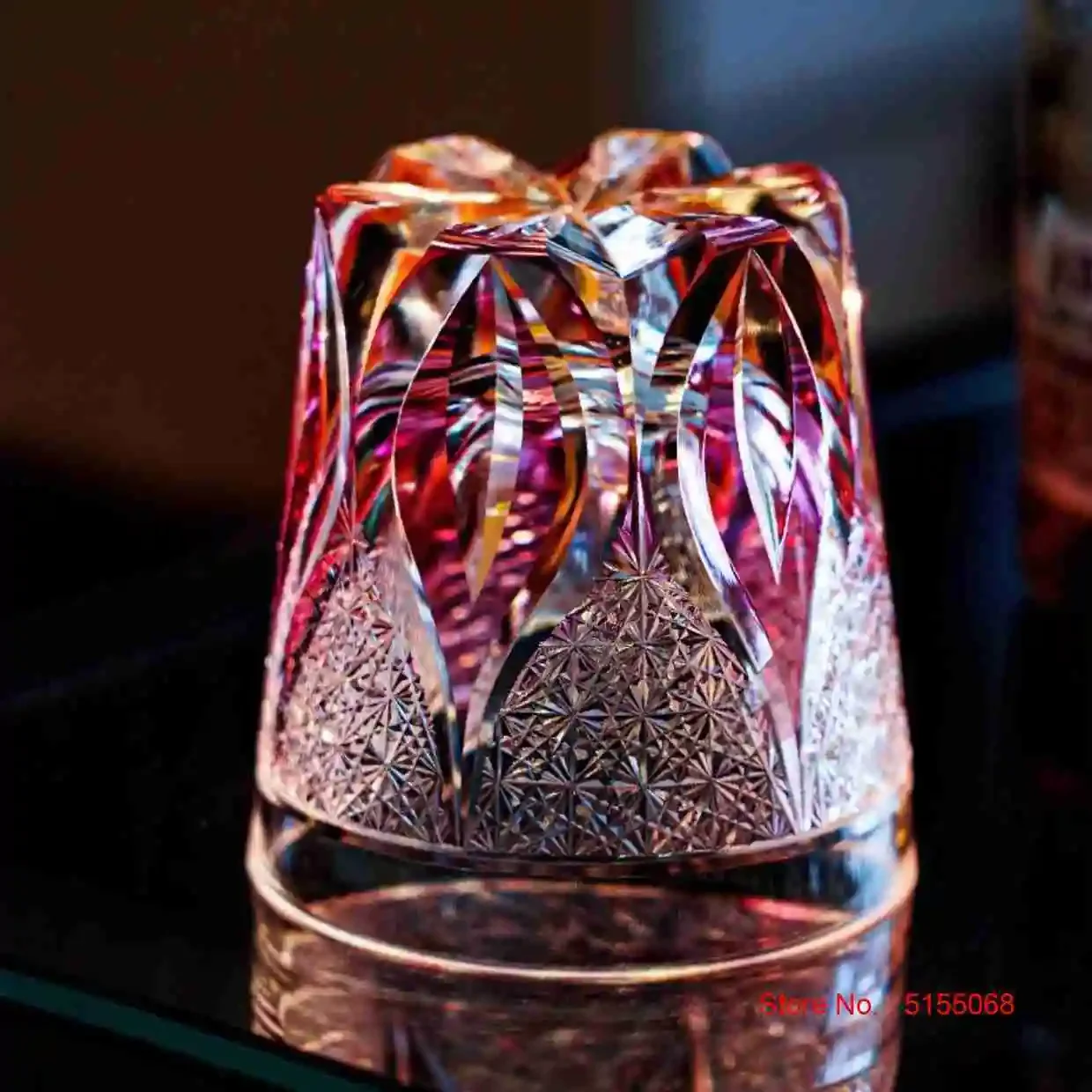 Upscale Pink Crystal Wine Glass Edo Kiriko Whisky Cup Hand Carving Flame Pattern Water Glass Liquor Brandy Snifter Top Present