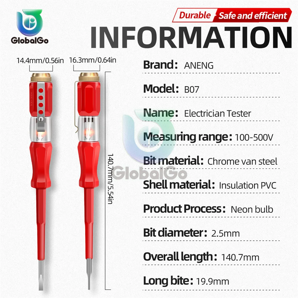 B07 Elektrische Tester Pen Voltage Indicator Test Potlood Tester Schroevendraaier 100-500V Neon Lamp Non-contact Isolatie test Pen