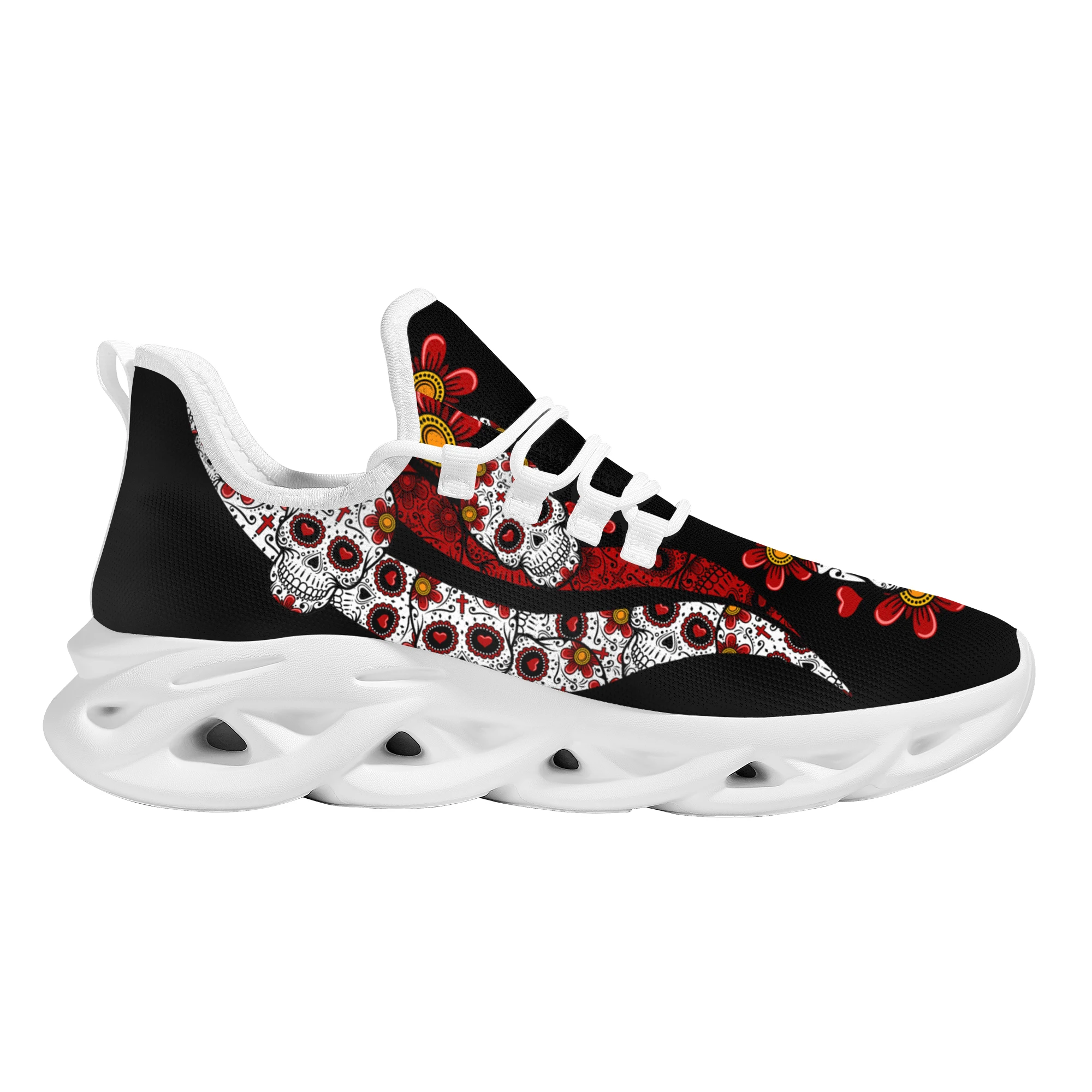 Zapatillas de deporte ligeras y transpirables, zapatos planos informales con estampado de calavera de girasol, tendencia juvenil al aire libre, vulcanizados con cordones, novedad de verano