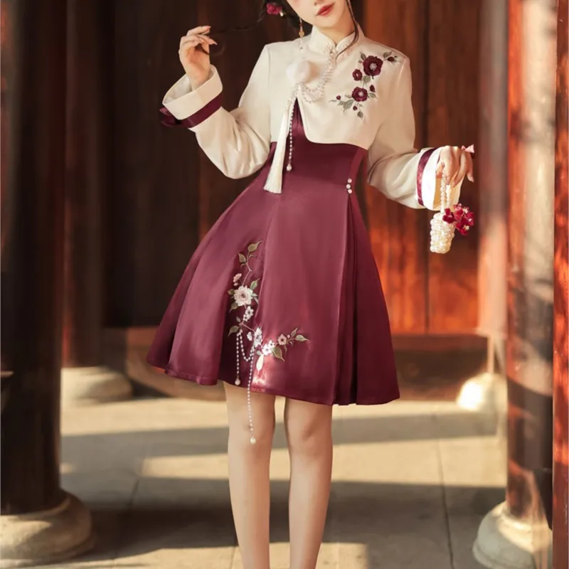 

Lolita Chinese Style Embroidered Improved Cheongsam Dress with