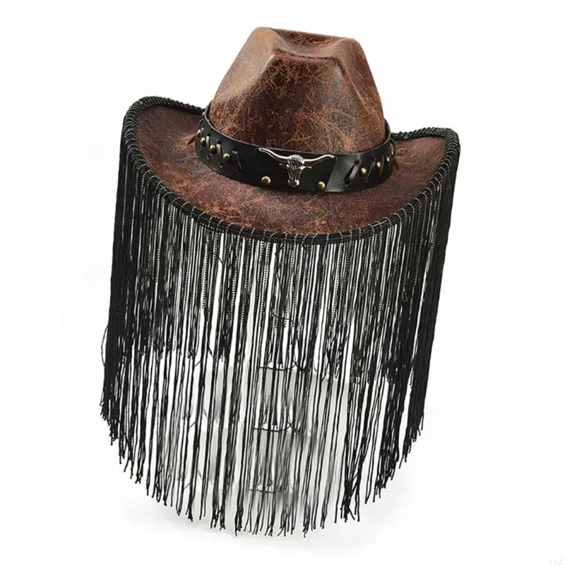 Western Cowboy Hats With Flowing Fringe Durable Fabric Cosplay Photo Props 