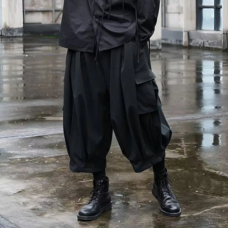 Summer New Design Dark Japanese Style Workwear Loose Wide Leg Straight Pants Multi-Pocket Unisex Casual Trousers