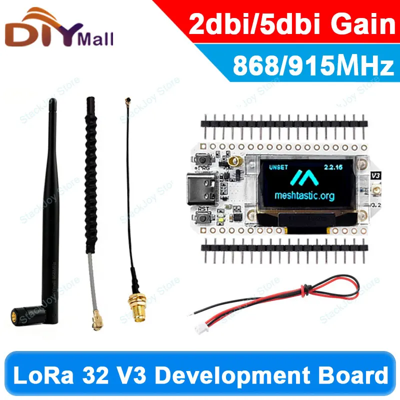 

ESP32 LoRa V3 868/915MHz Dev Board 2/5dbi Gain SX1262 0.96" OLED Display WiFi/BLE Type-C for Meshtastic IoT Arduino Projects