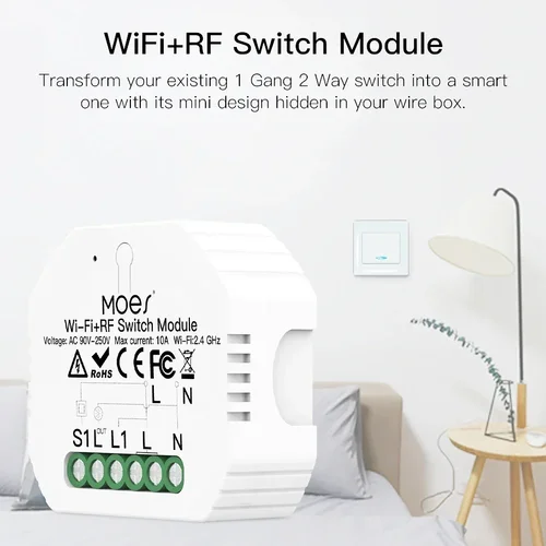 Imagen 2 del producto MOES-Módulo de interruptor inteligente ZigBee, regulador de intensidad ideal para utilizar en cortinas, control de voz por aplicación remota, compatible con Alexa y Google Home