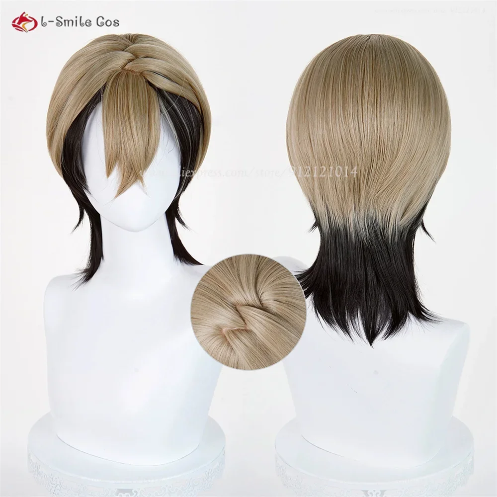 Zanka Nijiku Cosplay Wig 42cm Linen Brown Black Mixed Wigs For Men Cosplay Anime Wig Heat Resistant Synthetic Hair Halloween