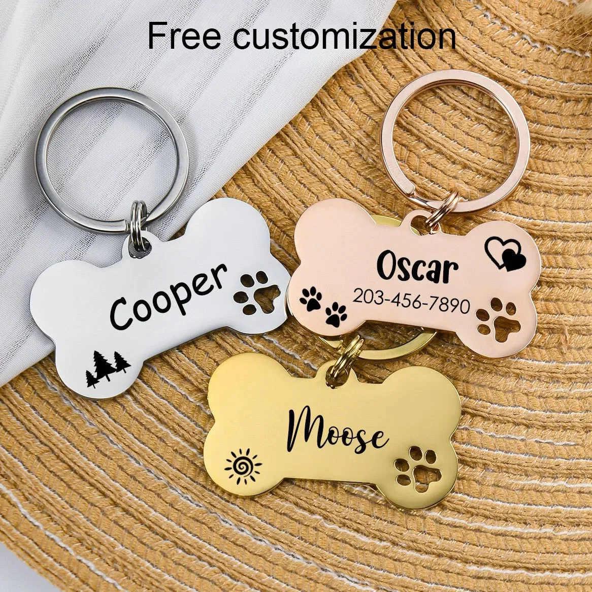 1pc Custom Name Personalized Text Pet ID Tag Safety Anti-Loss Dog Cat Tag Bone Shaped Pendant Laser Engraving Address Number Tag