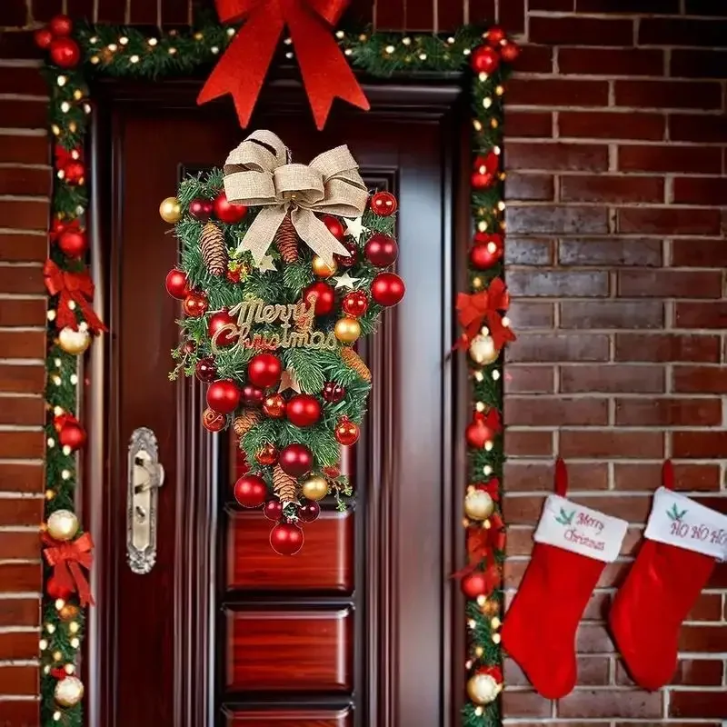 Creative Christmas Decoration Balls, Upside Down Tree Ornaments, Creative Window Display Decorations, Bow Vine Door Hanging