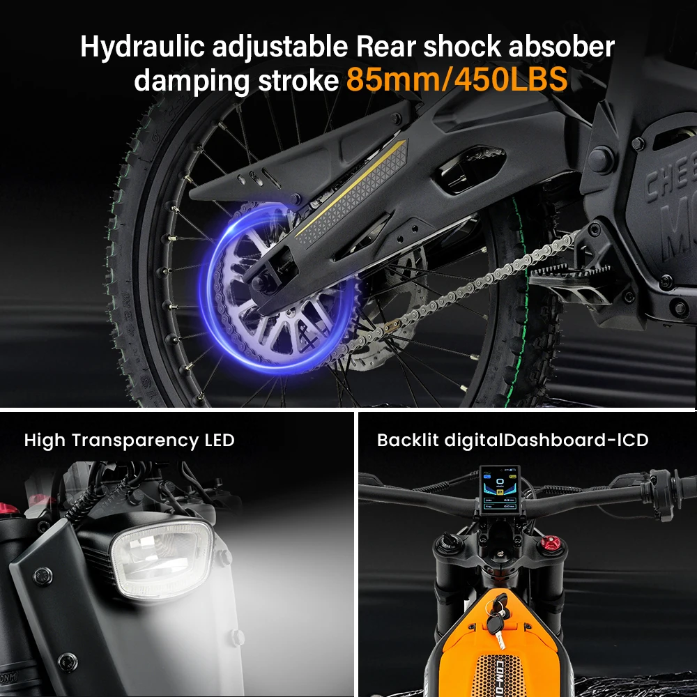 Cheerdmoto-Motor eléctrico de tracción media para moto de cross, 72V/30AH/6000W, frenos hidráulicos para motocicleta eléctrica