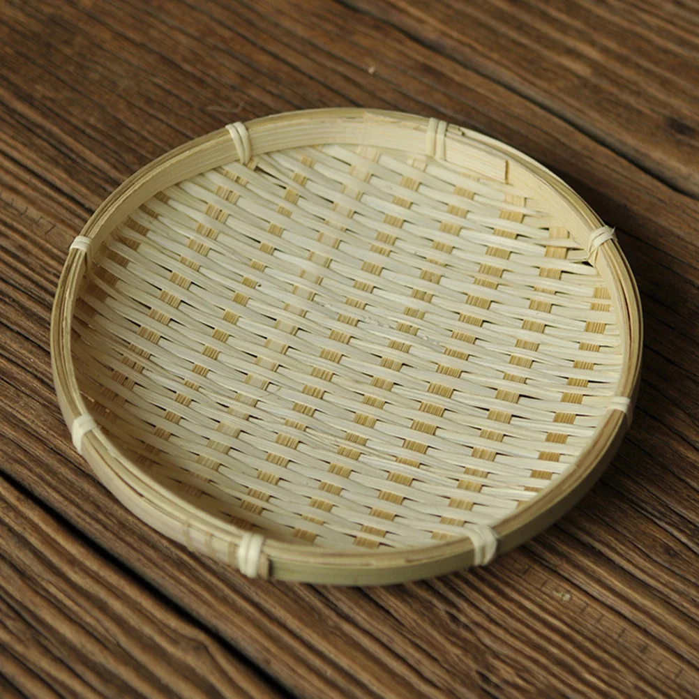 

3 Pcs Tray 16cm Diameter Woven Basket Woven Basket Snack Holder Bamboo Serving Tray Pastoral Plate Dried Fruit Storage