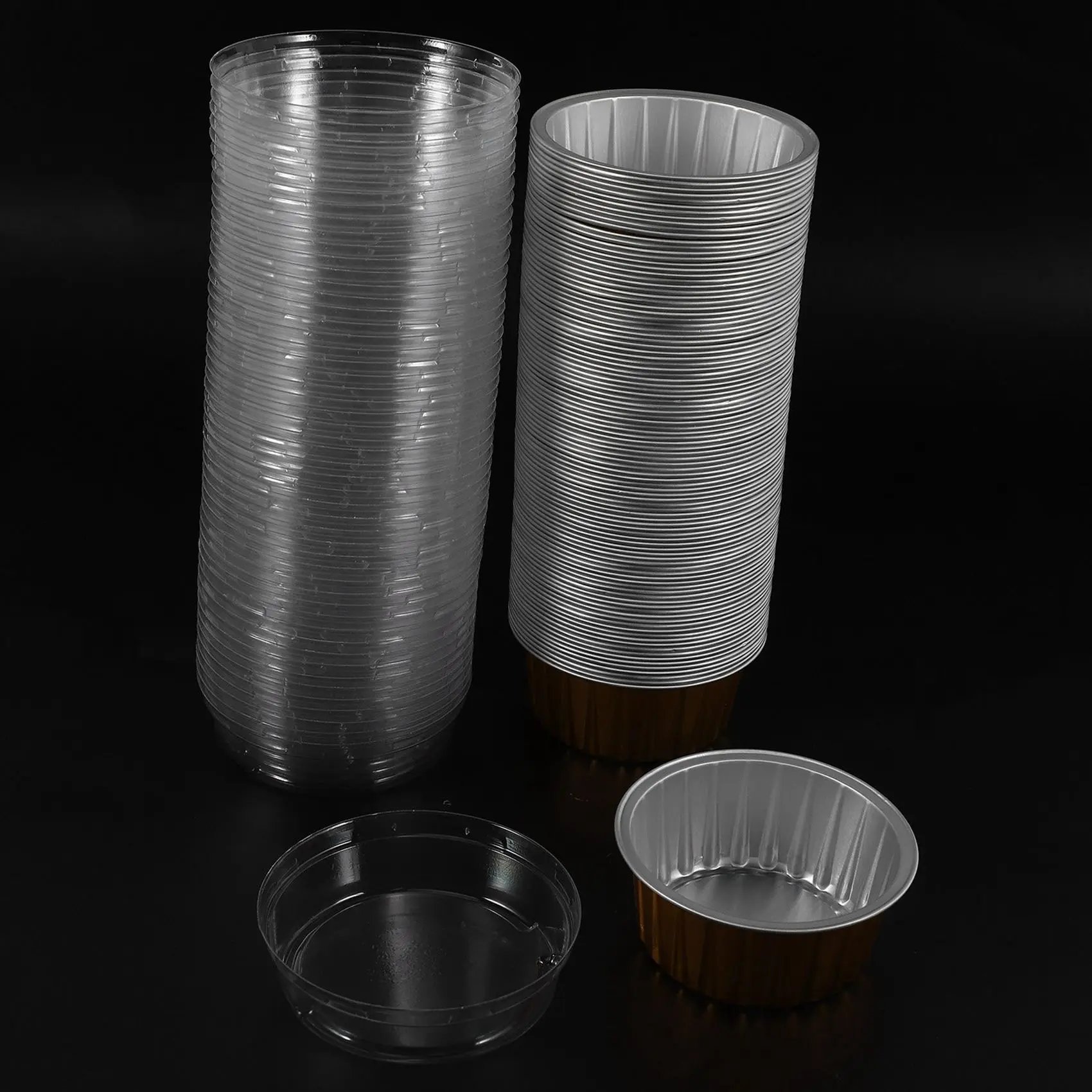 Y42A-300Pcs Disposable Aluminum Foil Baking Cups Creme Brulee Dessert Oval Shape Cupcake Cups With Lids Cake Egg Tools