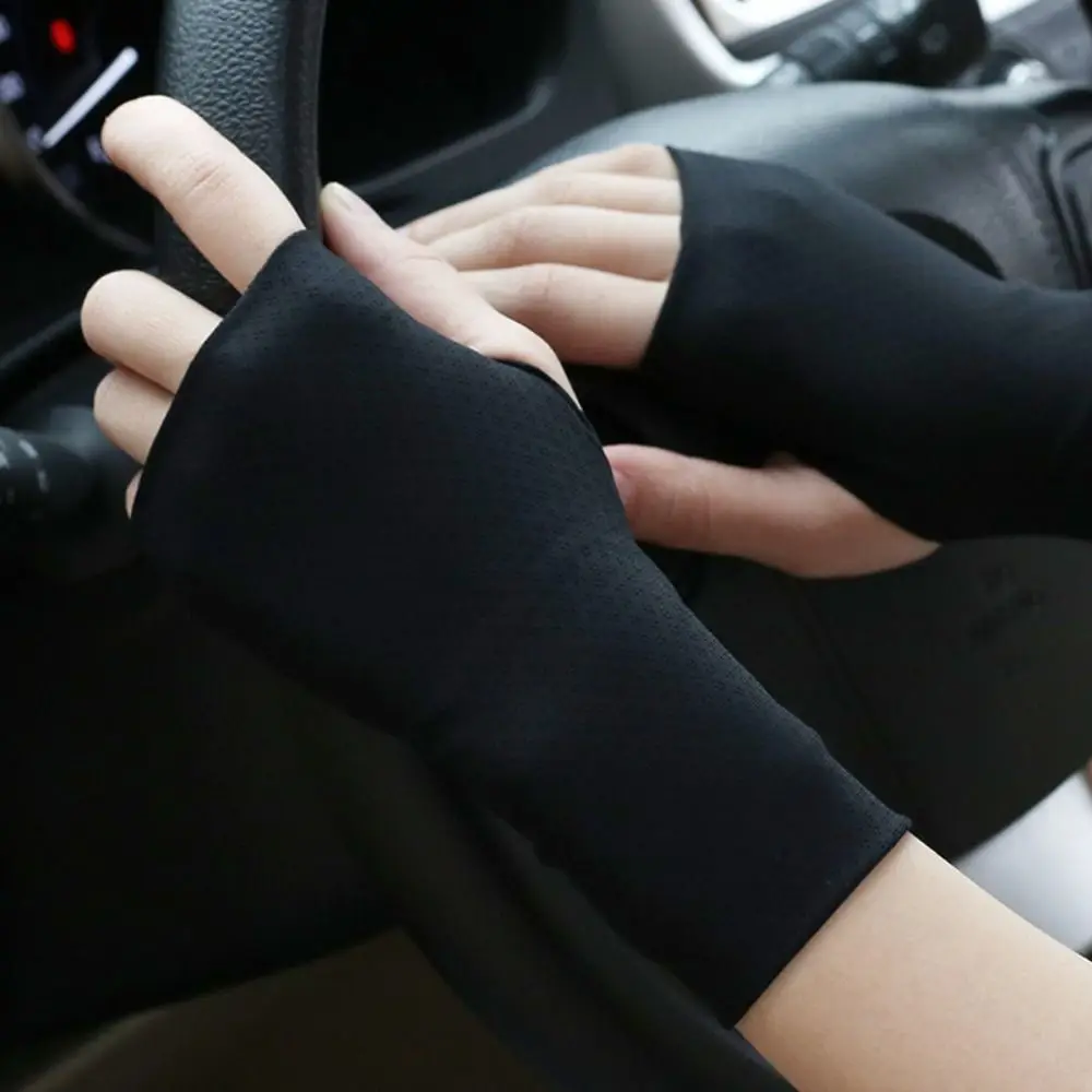 Elastic Fingerless Gloves Solid Color Thin Half Finger Sunscreen Gloves Protect Wrist Wristband Anti-UV Ice Silk Mittens Unisex