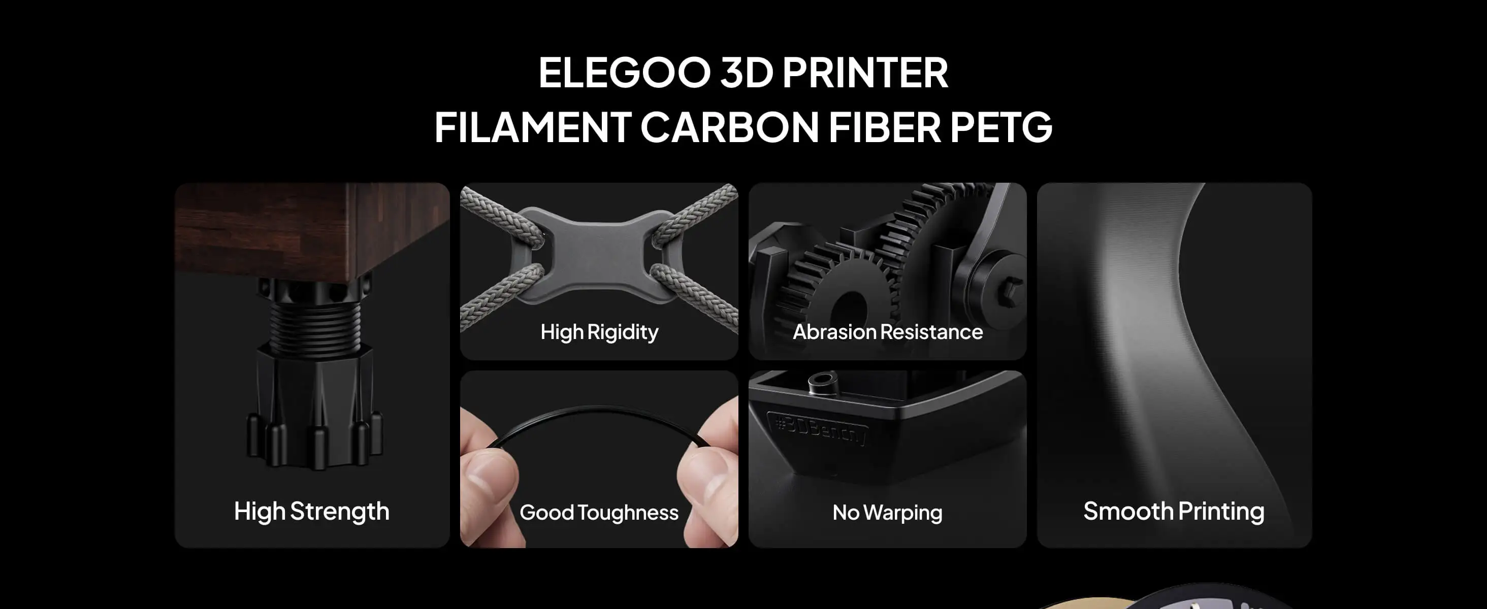 ELEGOO Carbonfaser PETG Filament 1,75 mm Schwarz 1KG, Hochfestes PETG-CF 3D-Druckfilament, Geeignet für die Meisten FDM 3D-Drucker – Detail 1