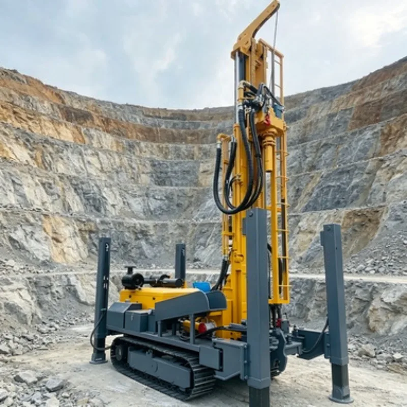Depth 200m Pneumatic Water Well Drill Rig Crawler DTH with Air Compressor for Hard Rock Mining