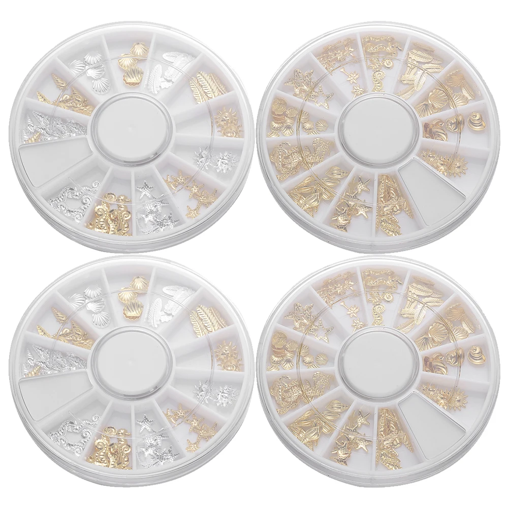 

4 Boxes Manicure Decorations Art Alloy Patches Nail Art Studs Charms Nail Patches Sparkling Elegant Diy Design Attractive