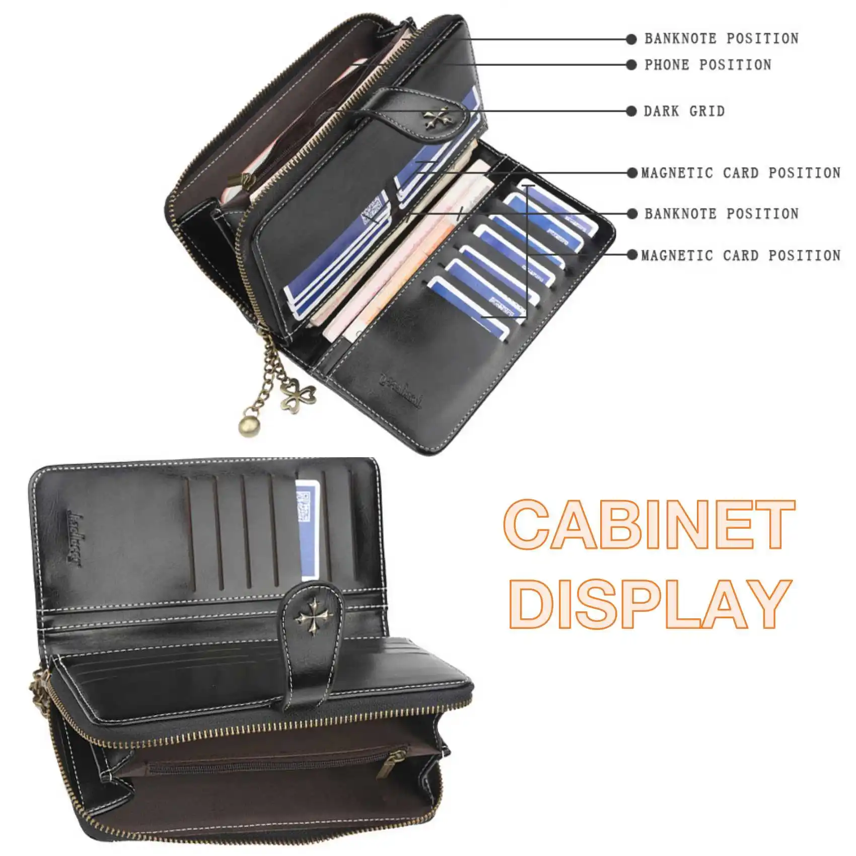 Vintage Öl Wachs Pu Leder Reiß verschluss Schnalle Damen lange Brieftasche All-Match Clutch Tasche für Handys Geldbörse Karten halter