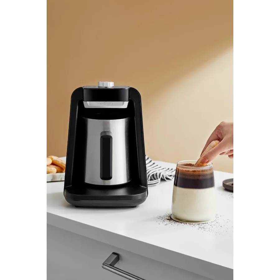 ماكينة صنع القهوة والمشروبات التركية الغنية سبين برو مع تقنية المخملية 120 فولت 5 أكواب وعاء طبخ من الفولاذ المقاوم للصدأ زعانف كروم #5