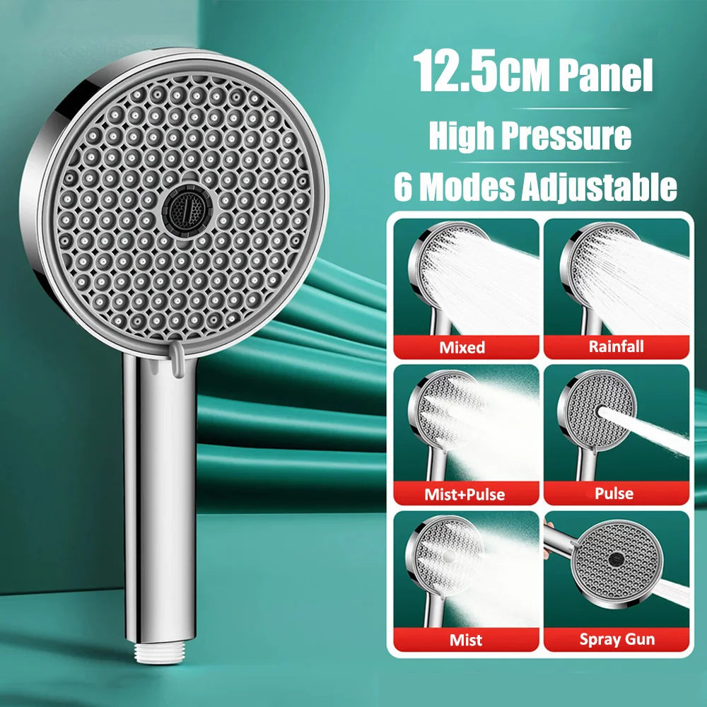 New 6 Modes Adjustable Handheld Shower Head High Pressure Water Saving Shower Head Multifunctional Nozzle Bathroom Accessories