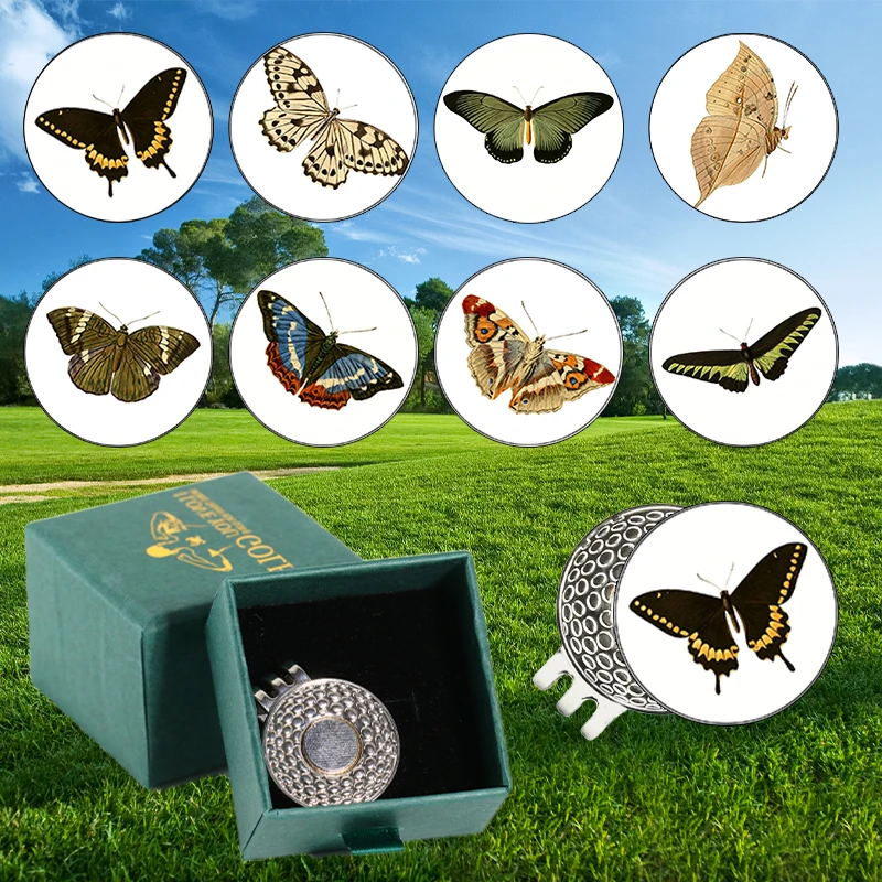 Marcador de bolas magnético, clips de marcador de gorra de golf, caja de regalo, un regalo novedoso de cumpleaños, mariposa, bola, sombrero, cinturón, bolsa, decoración de joyería para mujer