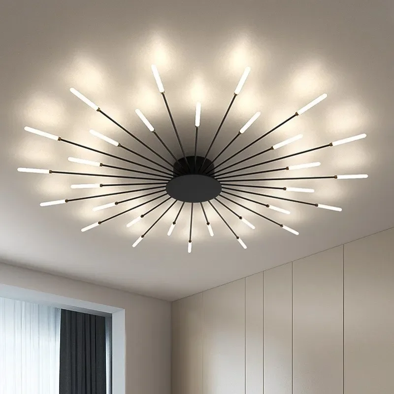 Lâmpada de teto moderna, fogos de artifício dourados, Full Star Ceiling Lights, Living Room Decor Fixture, Dining Room and Bedroom LED Lamp