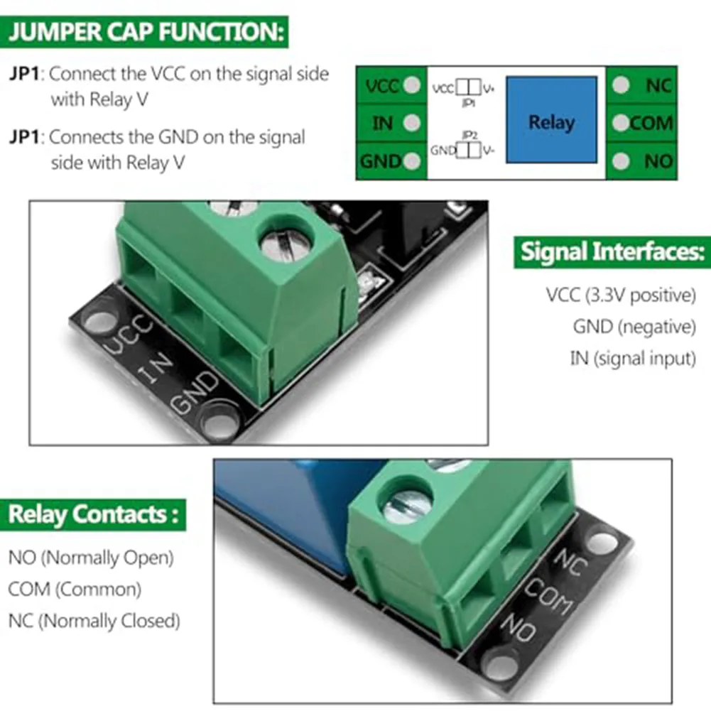 3V Relay Module 5 Pack with Optically Isolated Driver Circuit for DC 3V-3.3V Control Signals and Microcontroller Compatibility