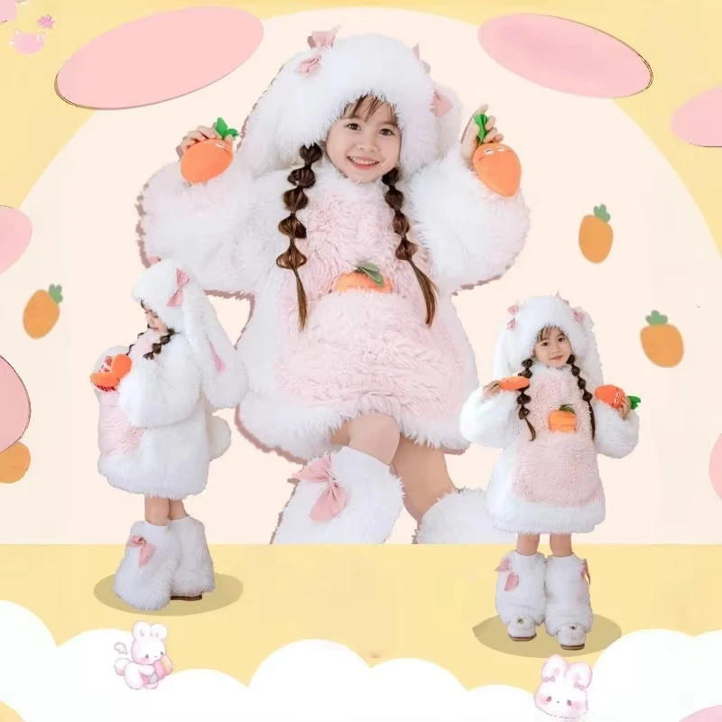 

Kawaii детский плюшевый костюм кролика для взрослых, белые топы, брюки, шляпа, комплект с животными для женщин и девочек, наряды для вечеринки на Хэллоуин, подарок
